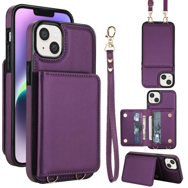 Crossbody Dual-buckle Wallet RFID Back Leather Phone Case, For iPhone 14 Plus, For iPhone 14 / 13, For iPhone 14 Pro
