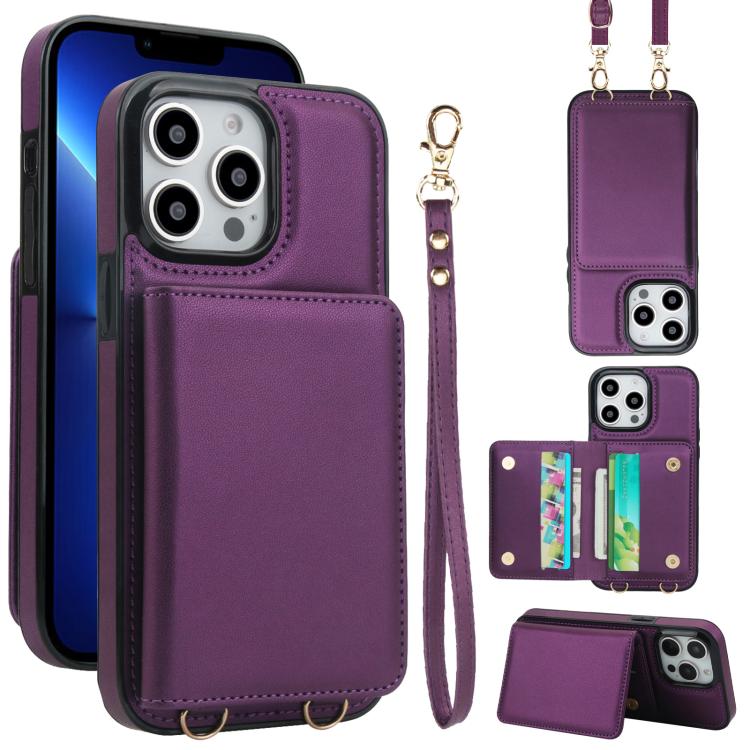Crossbody Dual-buckle Wallet RFID Back Leather Phone Case, For iPhone 14 Plus, For iPhone 14 / 13, For iPhone 14 Pro