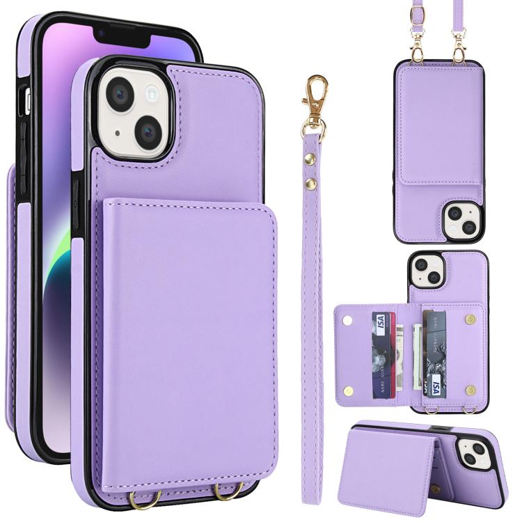 Crossbody Dual-buckle Wallet RFID Back Leather Phone Case, For iPhone 15 Pro, For iPhone 15 Plus, For iPhone 15