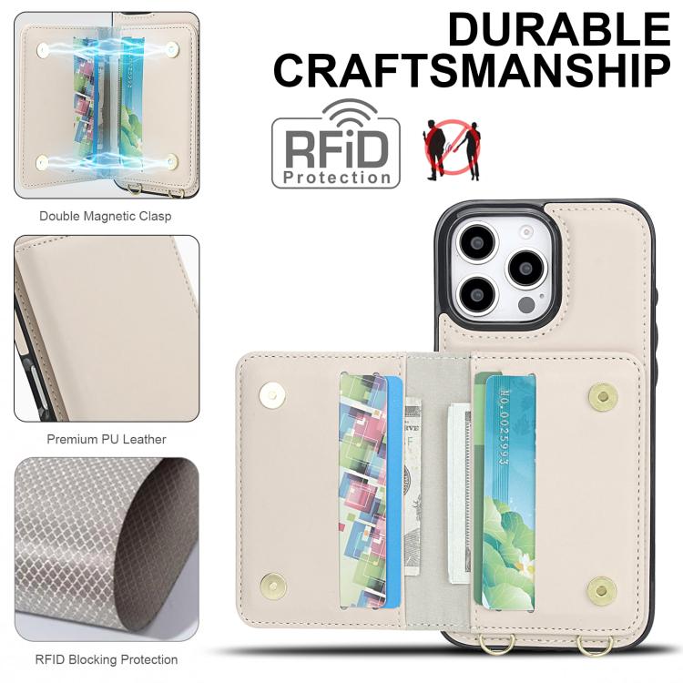 Crossbody Dual-buckle Wallet RFID Back Leather Phone Case, For iPhone 15 Pro, For iPhone 15 Plus, For iPhone 15