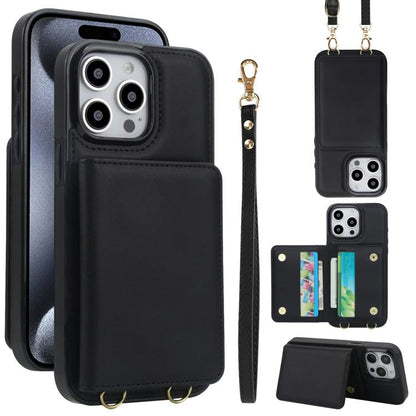 Crossbody Dual-buckle Wallet RFID Back Leather Phone Case, For iPhone 15 Pro, For iPhone 15 Plus, For iPhone 15