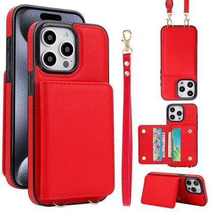 Crossbody Dual-buckle Wallet RFID Back Leather Phone Case, For iPhone 15 Pro, For iPhone 15 Plus, For iPhone 15