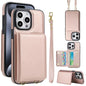 Crossbody Dual-buckle Wallet RFID Back Leather Phone Case, For iPhone 15 Pro, For iPhone 15 Plus, For iPhone 15