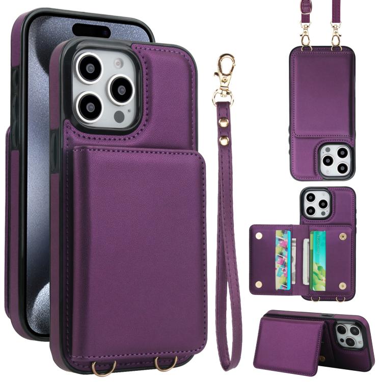 Crossbody Dual-buckle Wallet RFID Back Leather Phone Case, For iPhone 15 Pro, For iPhone 15 Plus, For iPhone 15