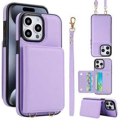 Crossbody Dual-buckle Wallet RFID Back Leather Phone Case, For iPhone 15 Pro, For iPhone 15 Plus, For iPhone 15