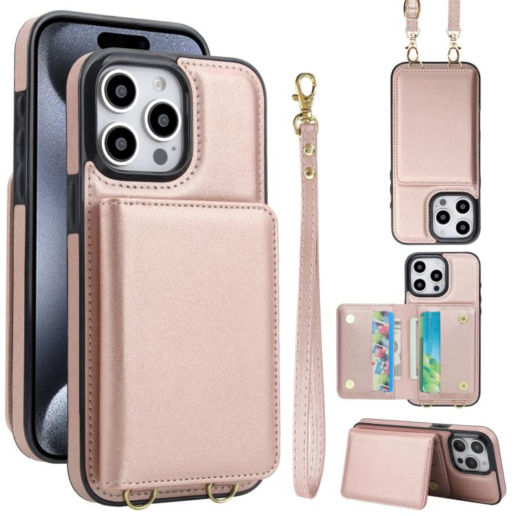 Crossbody Dual-buckle Wallet RFID Back Leather Phone Case, For iPhone 16 Plus, For iPhone 16, For iPhone 15 Pro Max
