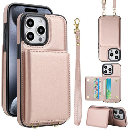 Crossbody Dual-buckle Wallet RFID Back Leather Phone Case, For iPhone 16 Plus, For iPhone 16, For iPhone 15 Pro Max