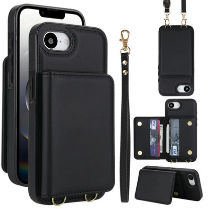 Crossbody Dual-buckle Wallet RFID Back Leather Phone Case, For iPhone 16e, For iPhone 16 Pro Max, For iPhone 16 Pro