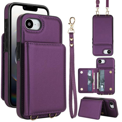 Crossbody Dual-buckle Wallet RFID Back Leather Phone Case, For iPhone 16e, For iPhone 16 Pro Max, For iPhone 16 Pro