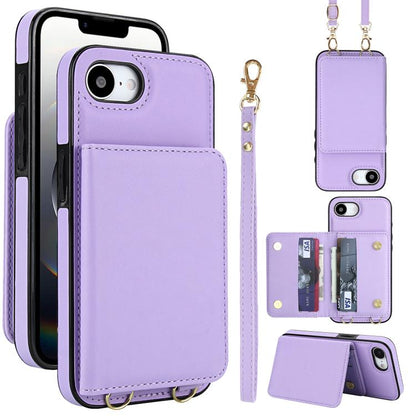 Crossbody Dual-buckle Wallet RFID Back Leather Phone Case, For iPhone 16e, For iPhone 16 Pro Max, For iPhone 16 Pro