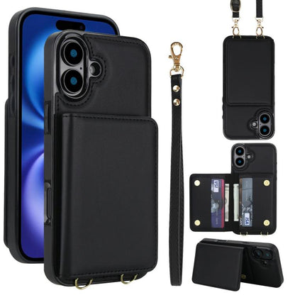 Crossbody Dual-buckle Wallet RFID Back Leather Phone Case, For iPhone 16 Plus, For iPhone 16, For iPhone 15 Pro Max