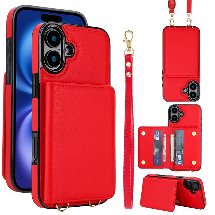 Crossbody Dual-buckle Wallet RFID Back Leather Phone Case, For iPhone 16 Plus, For iPhone 16, For iPhone 15 Pro Max