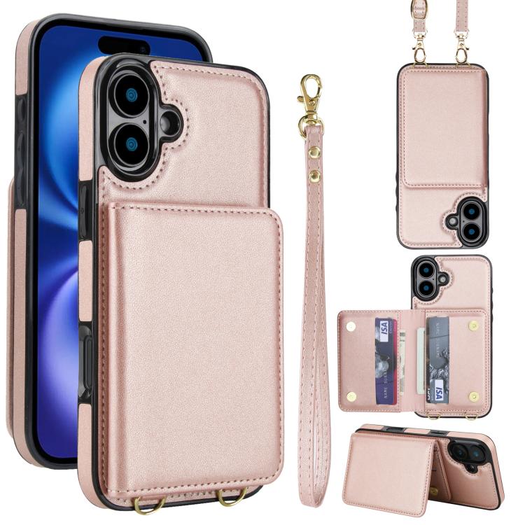 Crossbody Dual-buckle Wallet RFID Back Leather Phone Case, For iPhone 16 Plus, For iPhone 16, For iPhone 15 Pro Max