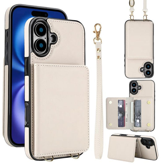 Crossbody Dual-buckle Wallet RFID Back Leather Phone Case, For iPhone 16 Plus, For iPhone 16, For iPhone 15 Pro Max