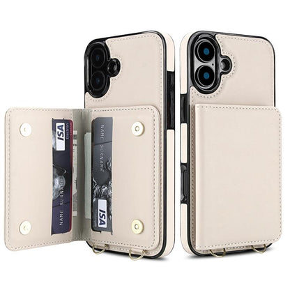 Crossbody Dual-buckle Wallet RFID Back Leather Phone Case, For iPhone 16 Plus, For iPhone 16, For iPhone 15 Pro Max