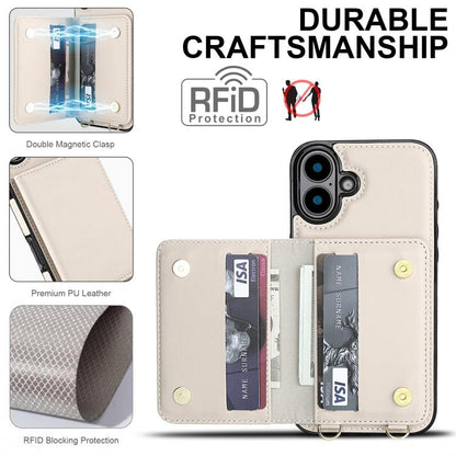 Crossbody Dual-buckle Wallet RFID Back Leather Phone Case, For iPhone 16 Plus, For iPhone 16, For iPhone 15 Pro Max