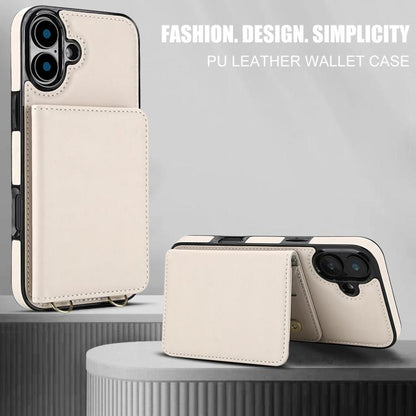 Crossbody Dual-buckle Wallet RFID Back Leather Phone Case, For iPhone 16 Plus, For iPhone 16, For iPhone 15 Pro Max