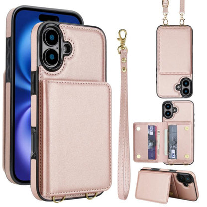 Crossbody Dual-buckle Wallet RFID Back Leather Phone Case, For iPhone 16 Plus, For iPhone 16, For iPhone 15 Pro Max