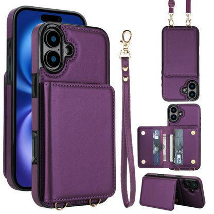 Crossbody Dual-buckle Wallet RFID Back Leather Phone Case, For iPhone 16 Plus, For iPhone 16, For iPhone 15 Pro Max