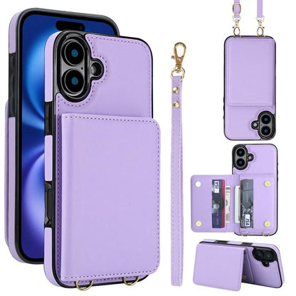 Crossbody Dual-buckle Wallet RFID Back Leather Phone Case, For iPhone 16 Plus, For iPhone 16, For iPhone 15 Pro Max