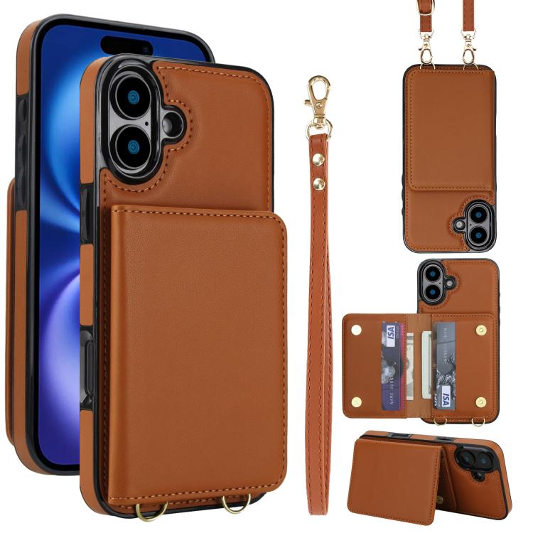 Crossbody Dual-buckle Wallet RFID Back Leather Phone Case, For iPhone 16 Plus, For iPhone 16, For iPhone 15 Pro Max