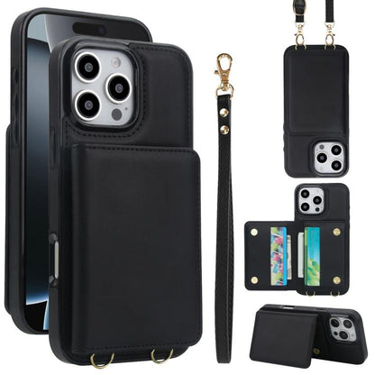 Crossbody Dual-buckle Wallet RFID Back Leather Phone Case, For iPhone 16e, For iPhone 16 Pro Max, For iPhone 16 Pro