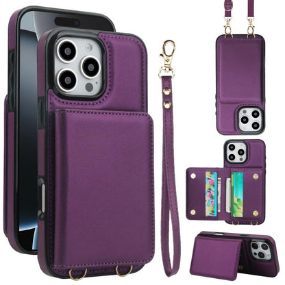 Crossbody Dual-buckle Wallet RFID Back Leather Phone Case, For iPhone 16e, For iPhone 16 Pro Max, For iPhone 16 Pro