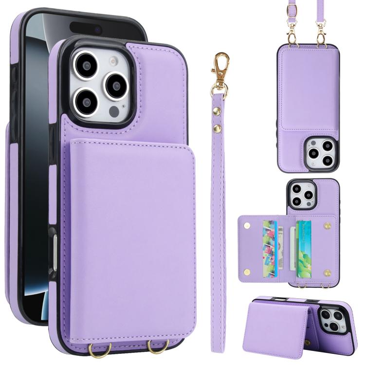 Crossbody Dual-buckle Wallet RFID Back Leather Phone Case, For iPhone 16e, For iPhone 16 Pro Max, For iPhone 16 Pro