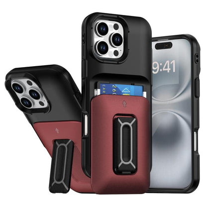 Sliding Card Holder Integrated Phone Case with Kickstand, For iPhone 17 Pro, For iPhone 16 Pro Max