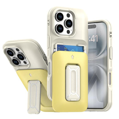 Sliding Card Holder Integrated Phone Case with Kickstand, For iPhone 16 Pro, For iPhone 16 Plus