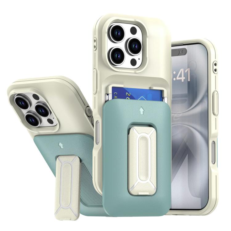 Sliding Card Holder Integrated Phone Case with Kickstand, For iPhone 16 Pro, For iPhone 16 Plus
