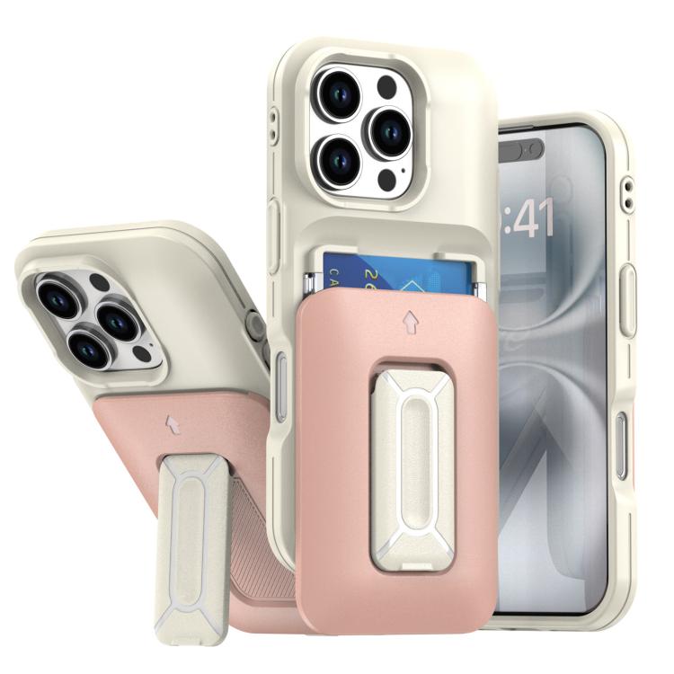Sliding Card Holder Integrated Phone Case with Kickstand, For iPhone 16 Pro, For iPhone 16 Plus