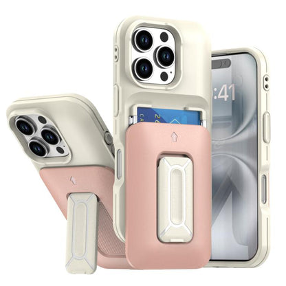 Sliding Card Holder Integrated Phone Case with Kickstand, For iPhone 16 Pro, For iPhone 16 Plus