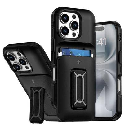Sliding Card Holder Integrated Phone Case with Kickstand, For iPhone 16 Pro, For iPhone 16 Plus
