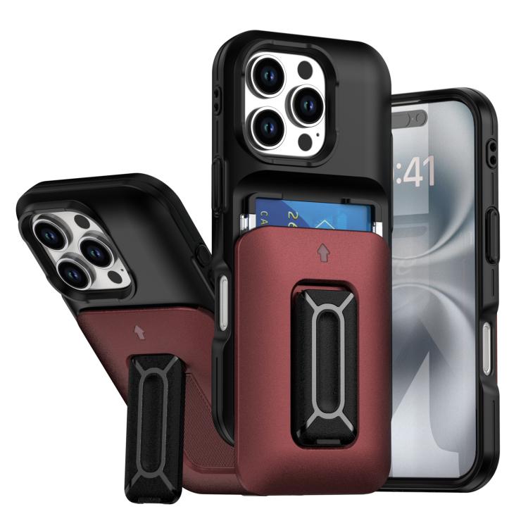Sliding Card Holder Integrated Phone Case with Kickstand, For iPhone 16 Pro, For iPhone 16 Plus