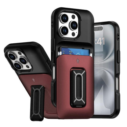 Sliding Card Holder Integrated Phone Case with Kickstand, For iPhone 16 Pro, For iPhone 16 Plus