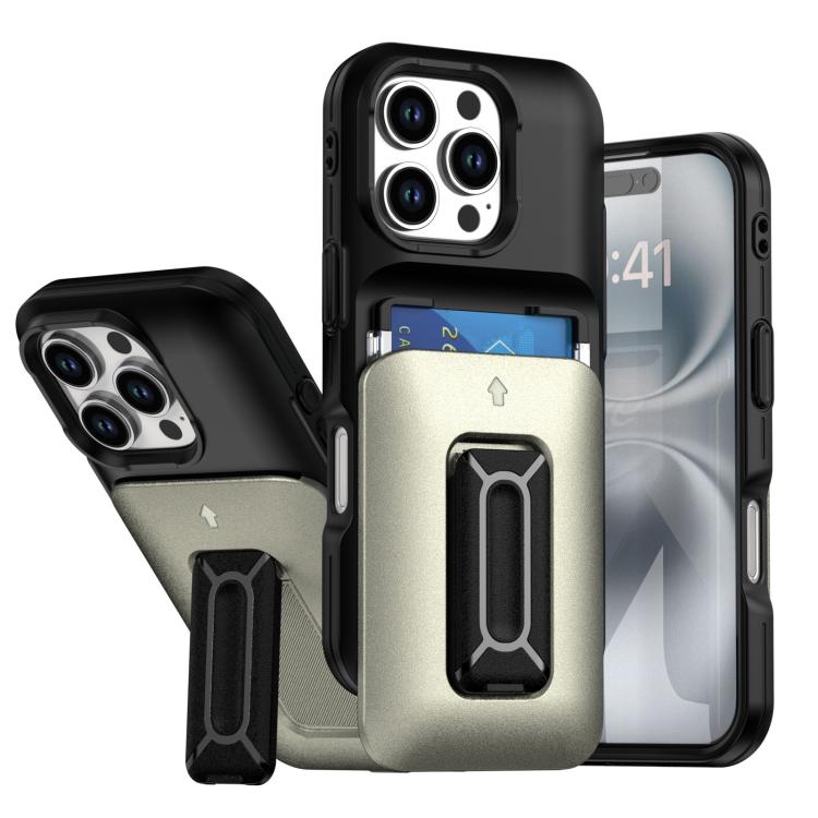 Sliding Card Holder Integrated Phone Case with Kickstand, For iPhone 16 Pro, For iPhone 16 Plus