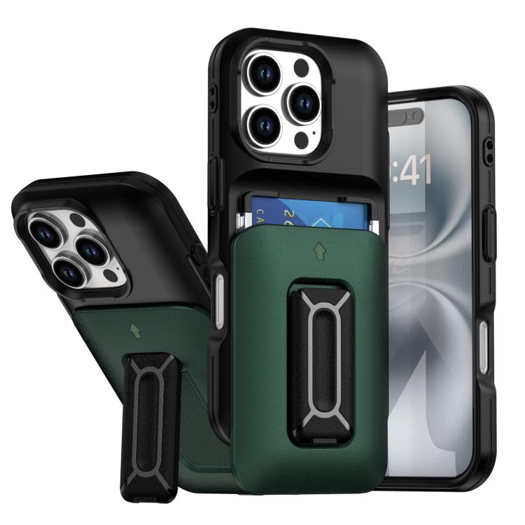 Sliding Card Holder Integrated Phone Case with Kickstand, For iPhone 16 Pro, For iPhone 16 Plus