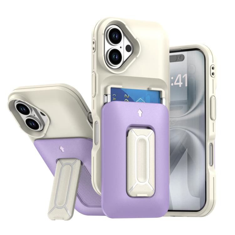 Sliding Card Holder Integrated Phone Case with Kickstand, For iPhone 16, For iPhone 15 Pro Max