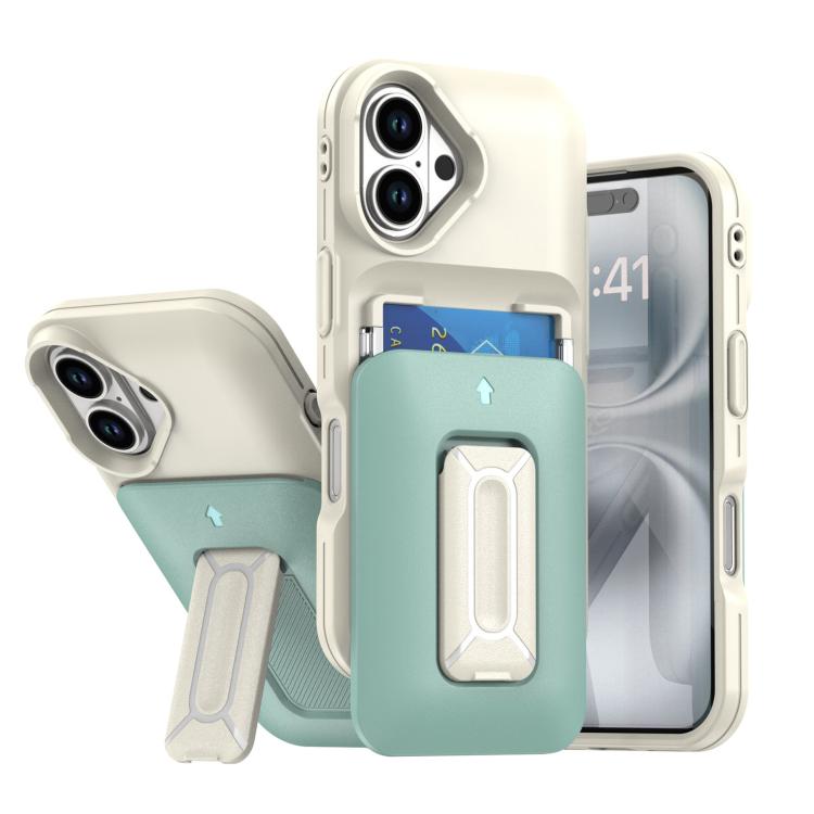 Sliding Card Holder Integrated Phone Case with Kickstand, For iPhone 16, For iPhone 15 Pro Max