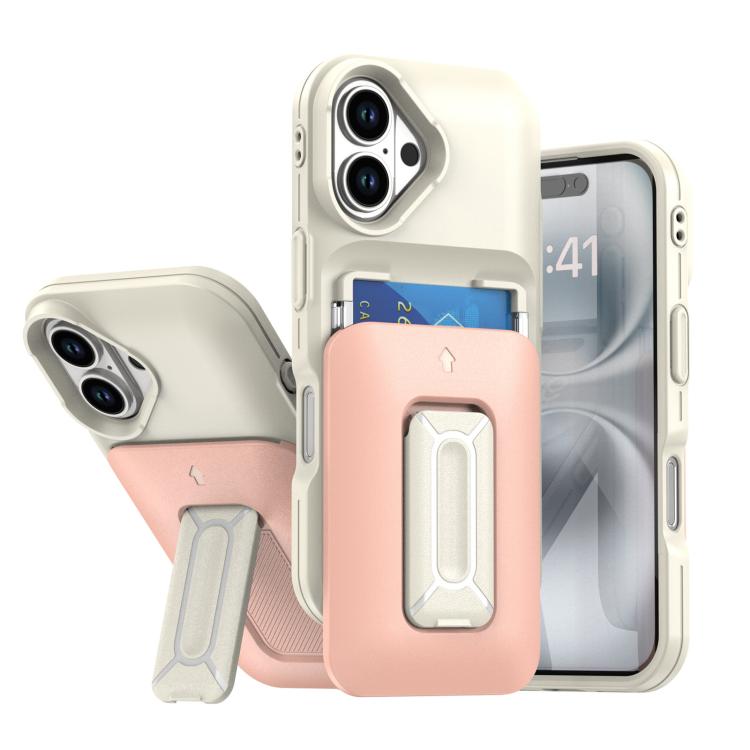 Sliding Card Holder Integrated Phone Case with Kickstand, For iPhone 16, For iPhone 15 Pro Max