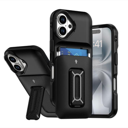 Sliding Card Holder Integrated Phone Case with Kickstand, For iPhone 16, For iPhone 15 Pro Max