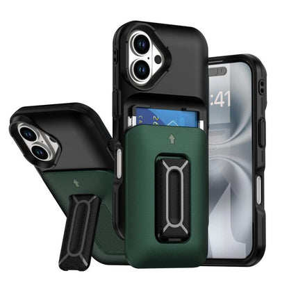 Sliding Card Holder Integrated Phone Case with Kickstand, For iPhone 16, For iPhone 15 Pro Max