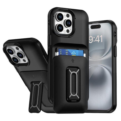 Sliding Card Holder Integrated Phone Case with Kickstand, For iPhone 16, For iPhone 15 Pro Max