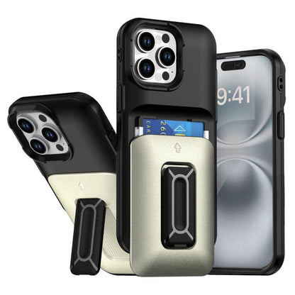 Sliding Card Holder Integrated Phone Case with Kickstand, For iPhone 16, For iPhone 15 Pro Max