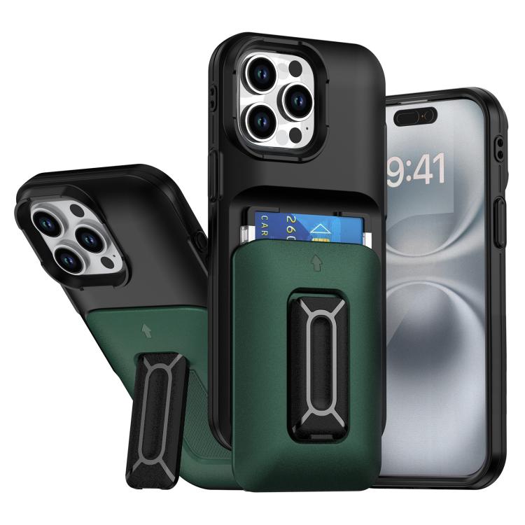 Sliding Card Holder Integrated Phone Case with Kickstand, For iPhone 16, For iPhone 15 Pro Max