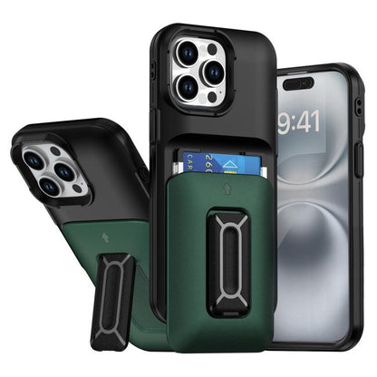 Sliding Card Holder Integrated Phone Case with Kickstand, For iPhone 16, For iPhone 15 Pro Max