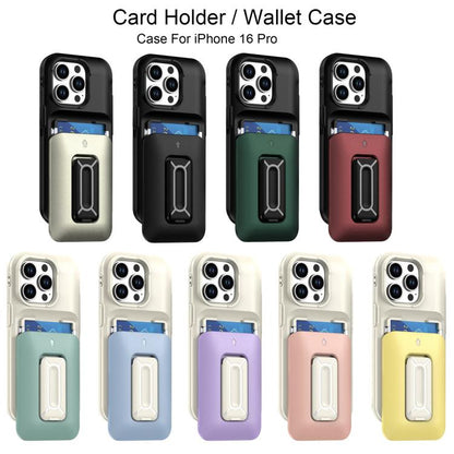 Sliding Card Holder Integrated Phone Case with Kickstand, For iPhone 15 Pro, For iPhone 15 Plus / 14 Plus