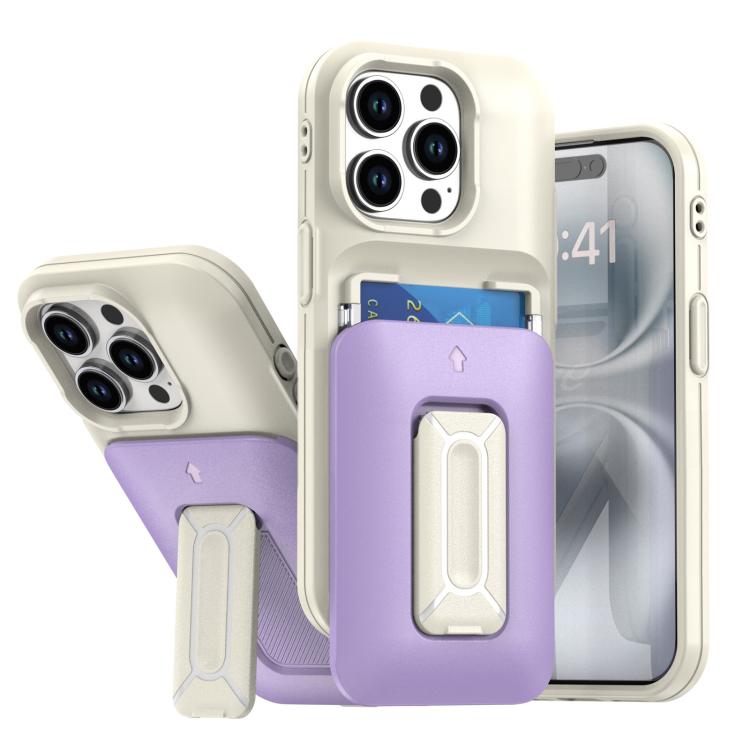 Sliding Card Holder Integrated Phone Case with Kickstand, For iPhone 15 Pro, For iPhone 15 Plus / 14 Plus