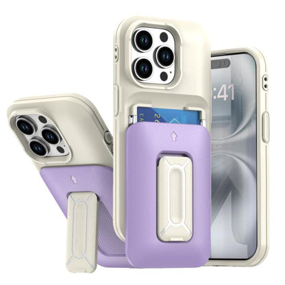 Sliding Card Holder Integrated Phone Case with Kickstand, For iPhone 15 Pro, For iPhone 15 Plus / 14 Plus